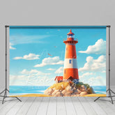 Aperturee - Aperturee Blue Sky Beach Reef Lighthouse Summer Photo Backdrop
